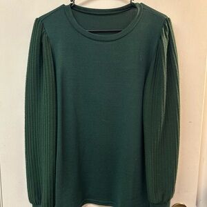 SHEIN Green Ribbed Sleeve Sweater